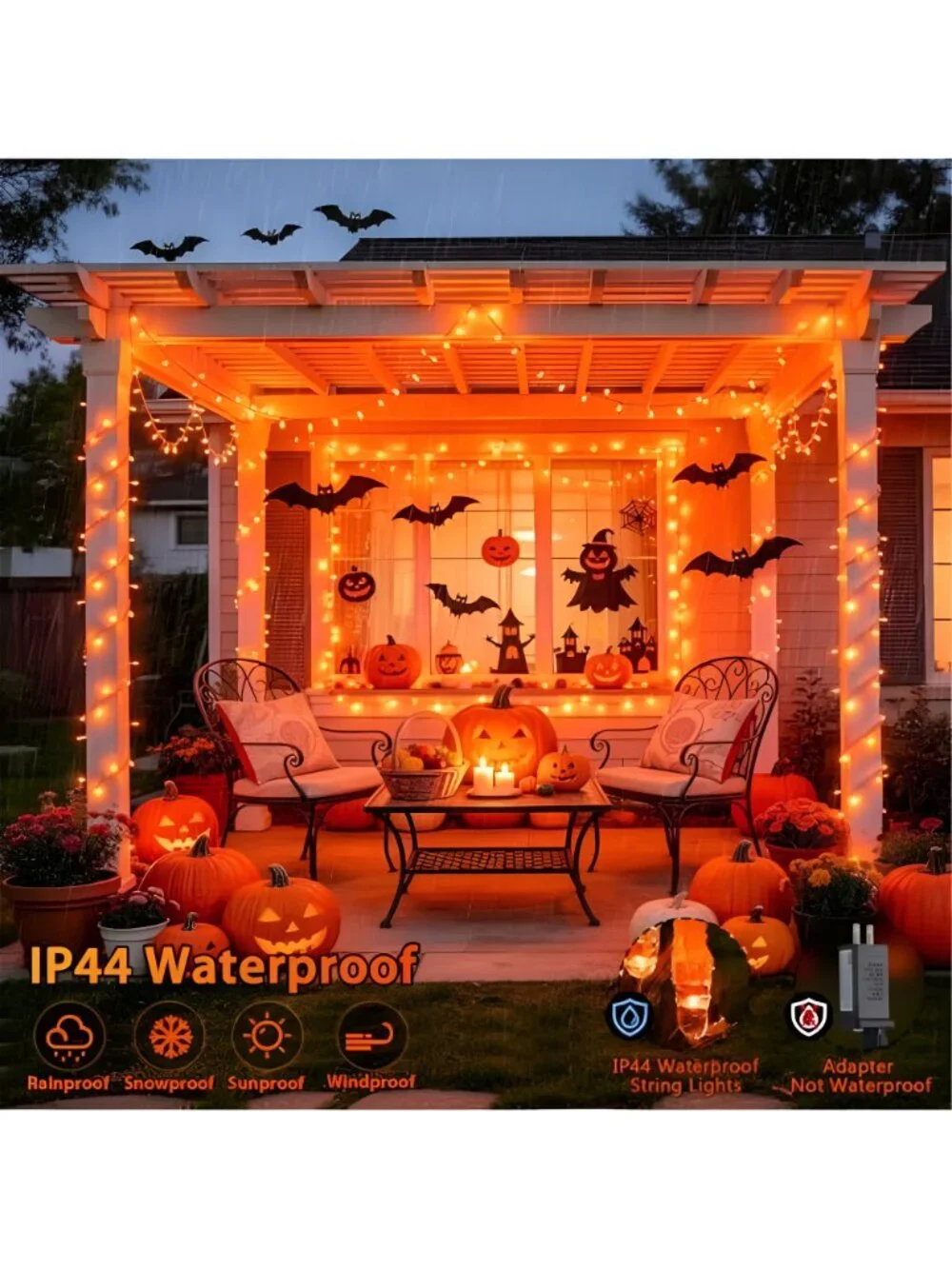 200 LED Orange Halloween Lights Outdoor Indoor Fall Lights Plug in